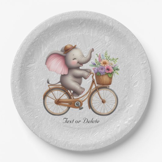 Assiettes En Carton Plaque de papier d'éléphant à bicyclette florale (Devant)