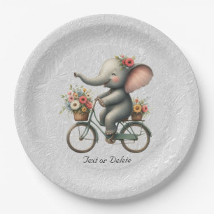 Assiettes En Carton Plaque de papier d'éléphant à bicyclette florale