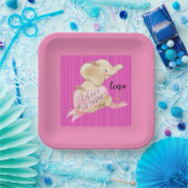 Assiettes En Carton Plaque de papier Elephant d'anniversaire en rose (Fête)