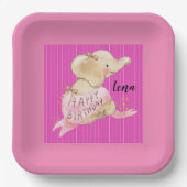 Assiettes En Carton Plaque de papier Elephant d'anniversaire en rose (Recto)