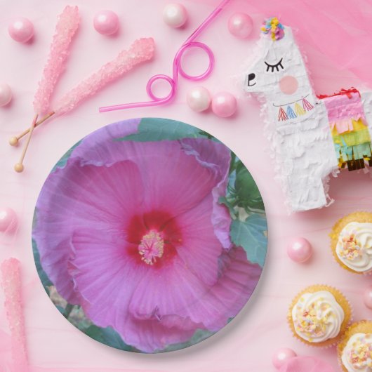Assiettes En Carton Plaque de papier en Hibiscus rose (Fête)
