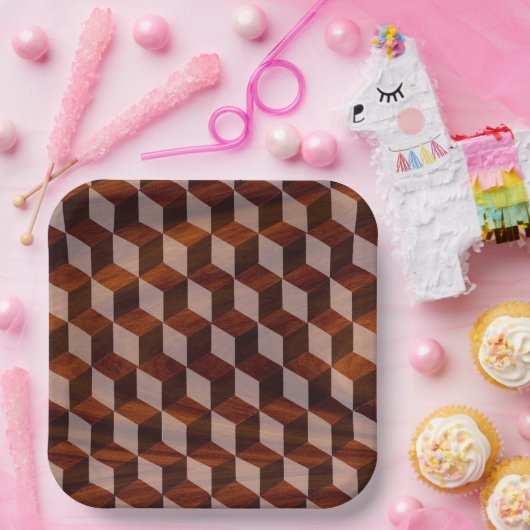 Assiettes En Carton Plaque de papier - Faux en bois incrusté (Fête)