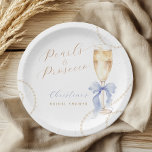 Assiettes En Carton Plaque de papier Fête des mariées bleu Pearl et Pr<br><div class="desc">Servez vos douches nuptiales avec ces élégantes assiettes en papier avec des perles aquarelles,  une coupe de champagne et une fine proue bleue. Parfait pour des tables design et festives.</div>