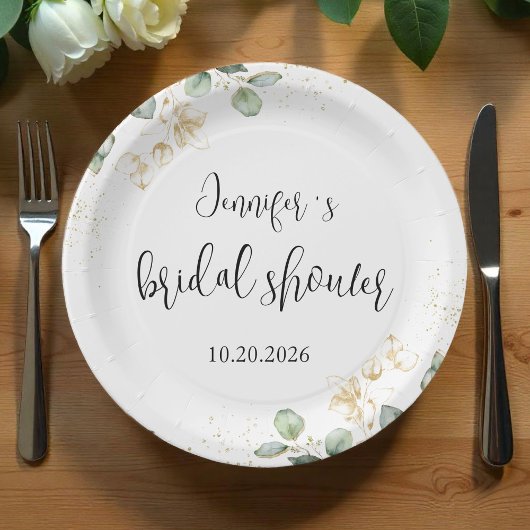 Assiettes En Carton Plaque de papier Fête des mariées Eucalyptus Green