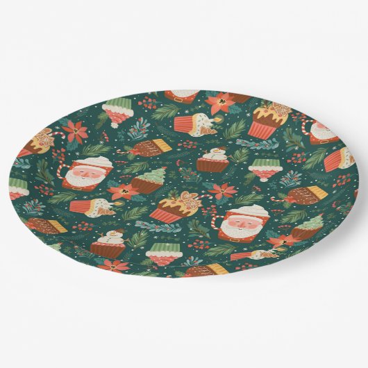 Assiettes En Carton Plaque de papier floral de Noël (Angle)