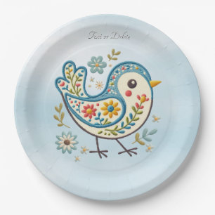 Assiettes En Carton Plaque de papier floral d'oiseaux bleus