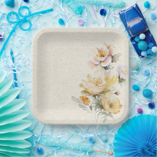 Assiettes En Carton Plaque de papier Floral Jaune d'été (Fête)