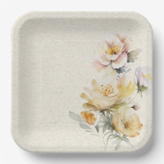 Assiettes En Carton Plaque de papier Floral Jaune d'été (Recto)