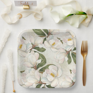 Assiettes En Carton Plaque de papier floral Magnolia