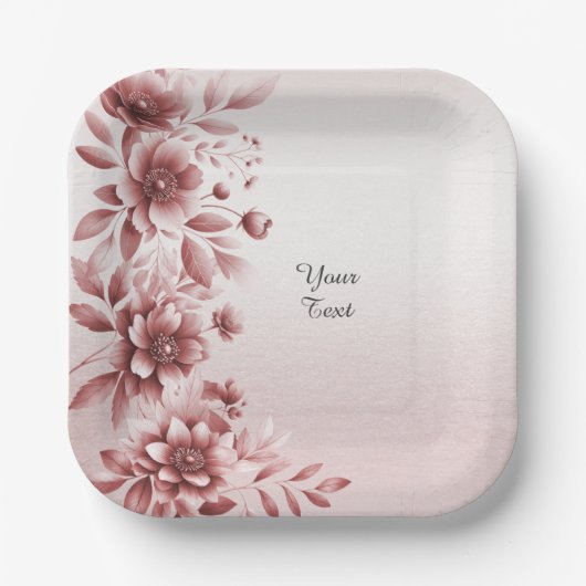 Assiettes En Carton Plaque de papier floral Rose poussiéreux (Recto)