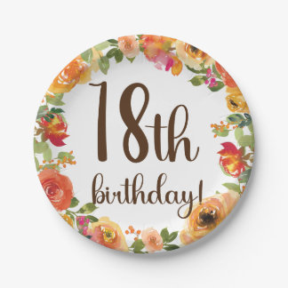Assiettes En Carton Plaque de papier florale 18e anniversaire