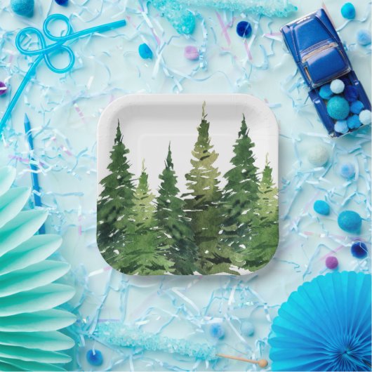 Assiettes En Carton Plaque de papier - Forêt d'aquarelle (Fête)