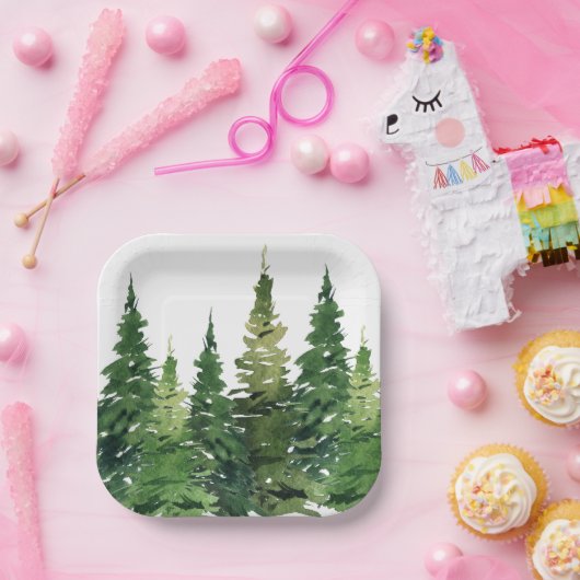 Assiettes En Carton Plaque de papier - Forêt d'aquarelle (Fête)