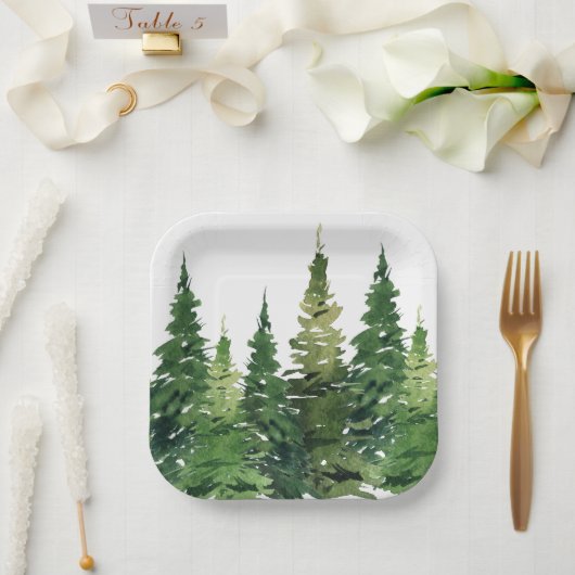 Assiettes En Carton Plaque de papier - Forêt d'aquarelle (Mariage)