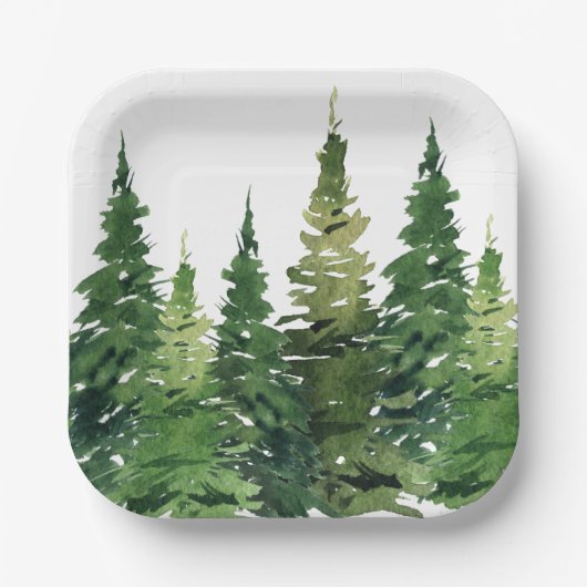 Assiettes En Carton Plaque de papier - Forêt d'aquarelle (Recto)