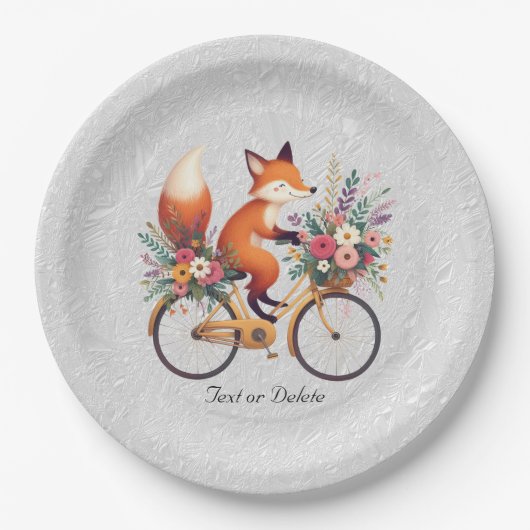 Assiettes En Carton Plaque de papier Fox à bicyclette florale (Devant)