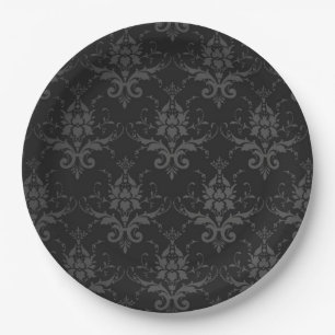 Assiettes En Carton Plaque de papier gothique Motif de Brocade noire