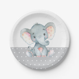 Assiettes En Carton Plaque de papier gris Baby shower éléphant