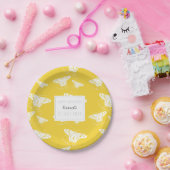 Assiettes En Carton Plaque De Papier Jaune Et Blanc Avec Papillons (Fête)