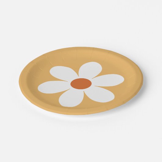 Assiettes En Carton Plaque de papier jaune Retro Daisy Boho (Angle)