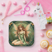 Assiettes En Carton Plaque de papier laqué vert Art Nouveau (Fête)