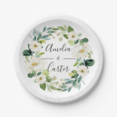 Assiettes En Carton Plaque de papier Mariage à fleurs blanches (Devant)