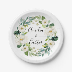Assiettes En Carton Plaque de papier Mariage à fleurs blanches