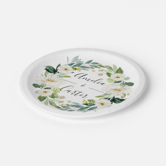 Assiettes En Carton Plaque de papier Mariage à fleurs blanches (Angle)