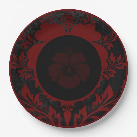 Assiettes En Carton Plaque de papier mariage à motif floral noir et ro (Devant)