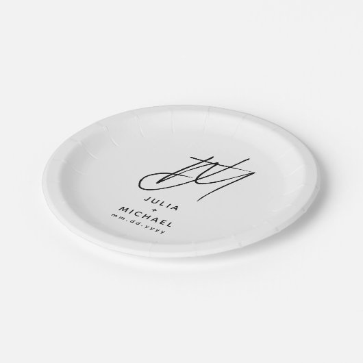 Assiettes En Carton Plaque de papier Mariage blanche et noire personna (Angle)