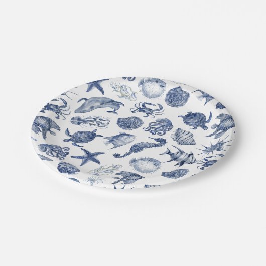 Assiettes En Carton Plaque de papier Mariage bleu côtier (Angle)