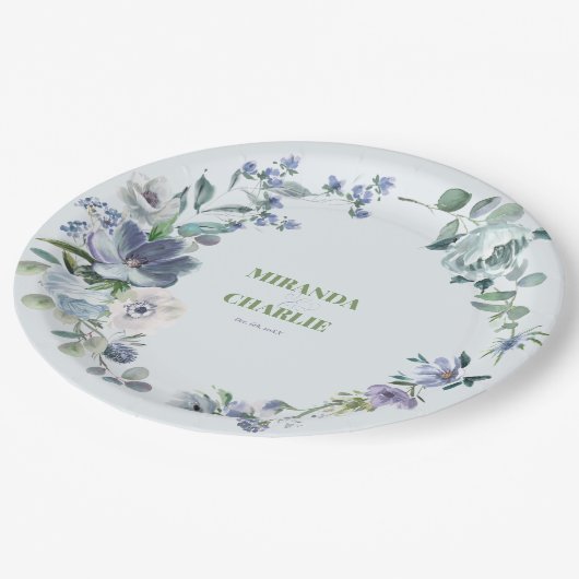 Assiettes En Carton Plaque de papier Mariage bleu poudre (Angle)