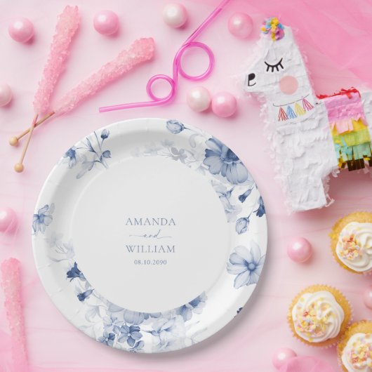 Assiettes En Carton Plaque de papier Mariage bleu-poussiéreux (Fête)