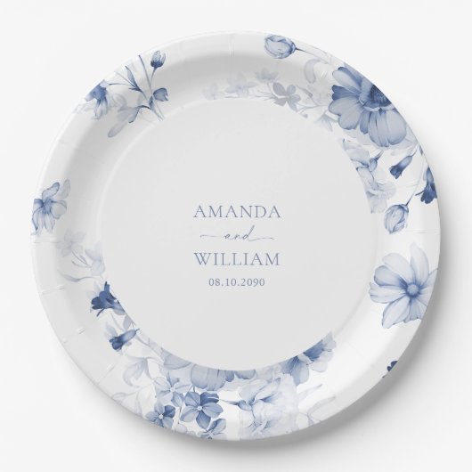 Assiettes En Carton Plaque de papier Mariage bleu-poussiéreux (Devant)