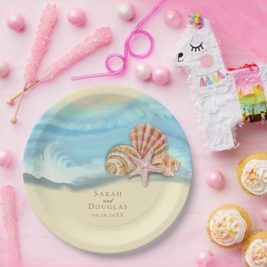 Assiettes En Carton Plaque de papier Mariage Blue Ocean Wave (Fête)
