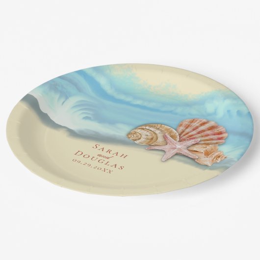 Assiettes En Carton Plaque de papier Mariage Blue Ocean Wave (Angle)