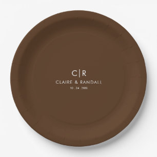 Assiettes En Carton Plaque de papier Mariage Brown et blanc minimalist