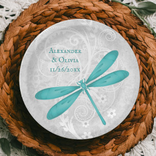 Assiettes En Carton Plaque de papier Mariage de libellules turquoises