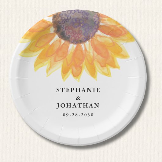 Assiettes En Carton Plaque de papier Mariage de tournesol rustique mod