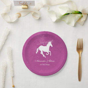 Assiettes En Carton Plaque de papier Mariage Magenta Unicorn