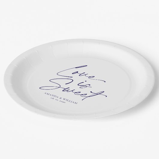 Assiettes En Carton Plaque de papier Mariage marine et blanc minimale (Angle)