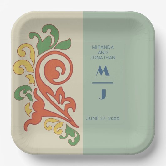 Assiettes En Carton Plaque de papier Mariage Monogramme Art nouveau (Recto)