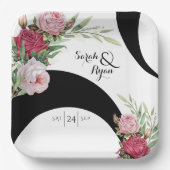 Assiettes En Carton Plaque de papier Mariage noir et blanc (Recto)