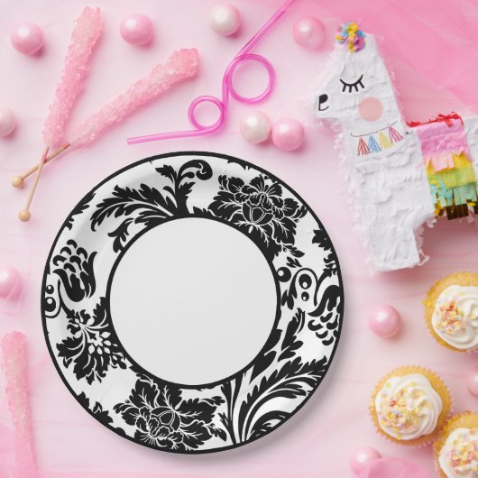 Assiettes En Carton Plaque de papier mariage officielle noir et blanc  (Fête)