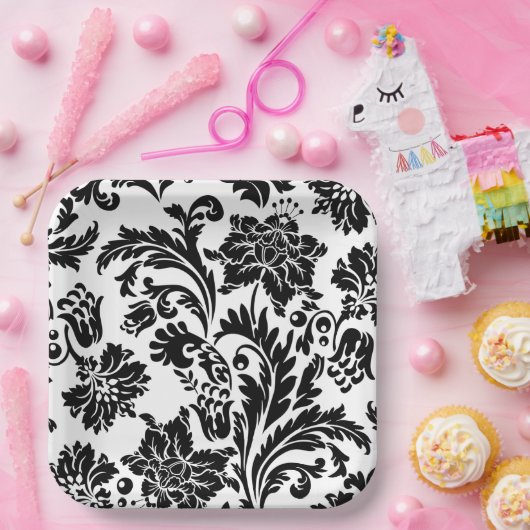 Assiettes En Carton Plaque de papier mariage officielle noir et blanc  (Fête)