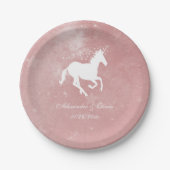 Assiettes En Carton Plaque de papier Mariage Unicorne rose (Devant)