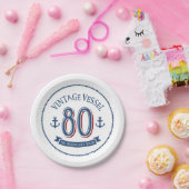Assiettes En Carton Plaque de papier marine 80e anniversaire (Fête)