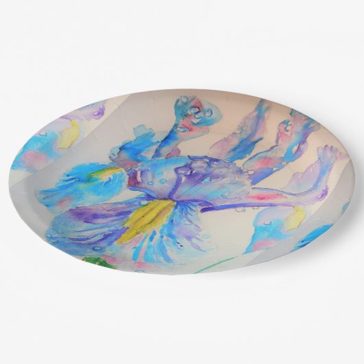 Assiettes En Carton Plaque de papier Motif bleu Iris (Angle)