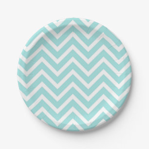 Assiettes En Carton Plaque de papier Motif chic bleu et blanc Chevron
