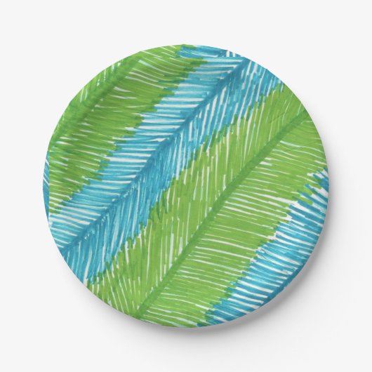 Assiettes En Carton Plaque de papier Motif Feuille Green and Blue Palm (Devant)